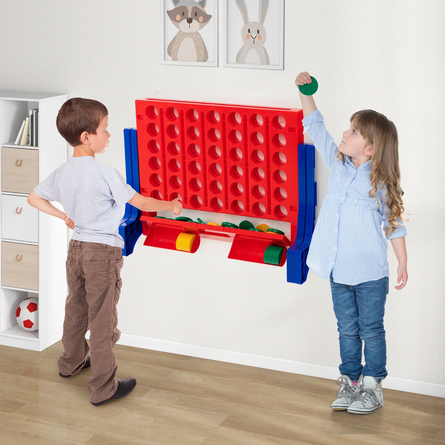 Wall Mounted or Tabletop Giant 4-In-A Row with Carrying Bag and 42 Chesses-Red