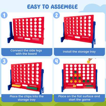 Wall Mounted or Tabletop Giant 4-In-A Row with Carrying Bag and 42 Chesses-Red
