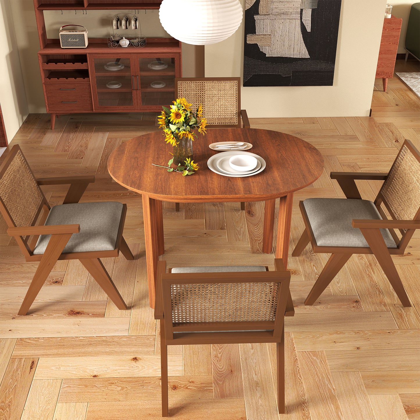 110CM Wooden Dining Table for 4-6 People Oval Kitchen Table-Walnut