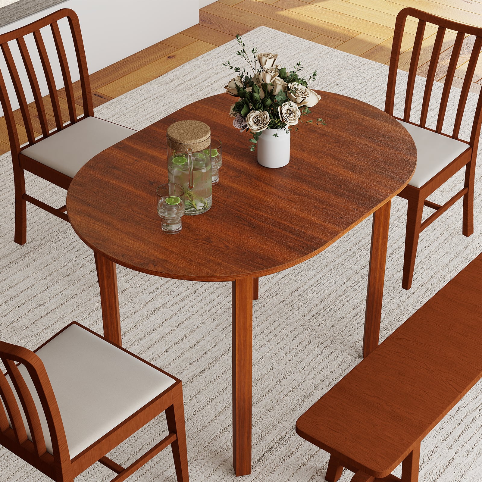 110CM Wooden Dining Table for 4-6 People Oval Kitchen Table-Walnut