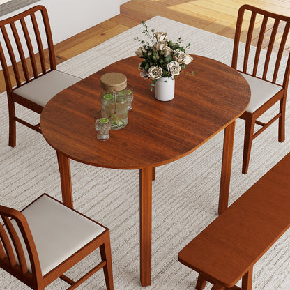 110CM Wooden Dining Table for 4-6 People Oval Kitchen Table-Walnut