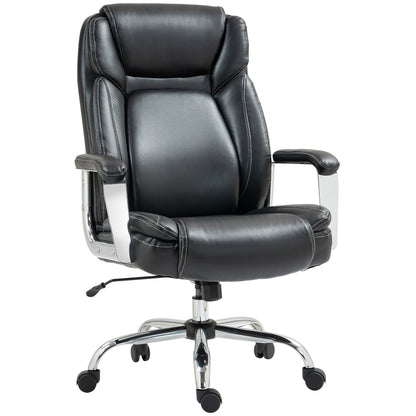 HOMCOM Ergonomiczny fotel biurowy, wytrzymały fotel biurowy ze sztucznej skóry z funkcją pochylania, regulowana wysokość, 227 kg 500 funtów obrotowy fotel komputerowy do nauki w domu, czarny