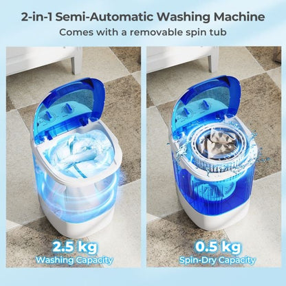 2.5 kg Capacity Portable Mini Washing Machine with Spin Tub and Drain Hose-Blue