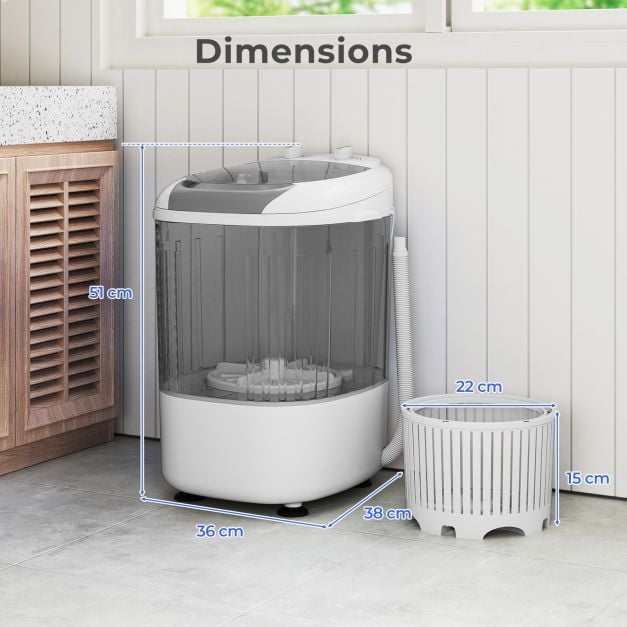 2.5 kg Capacity Portable Mini Washing Machine with Spin Tub and Drain Hose-Grey