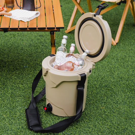 9.5 L Water Cooler Drink Cooler Insulated Ice Chest with Spigot and Shoulder Strap-Beige