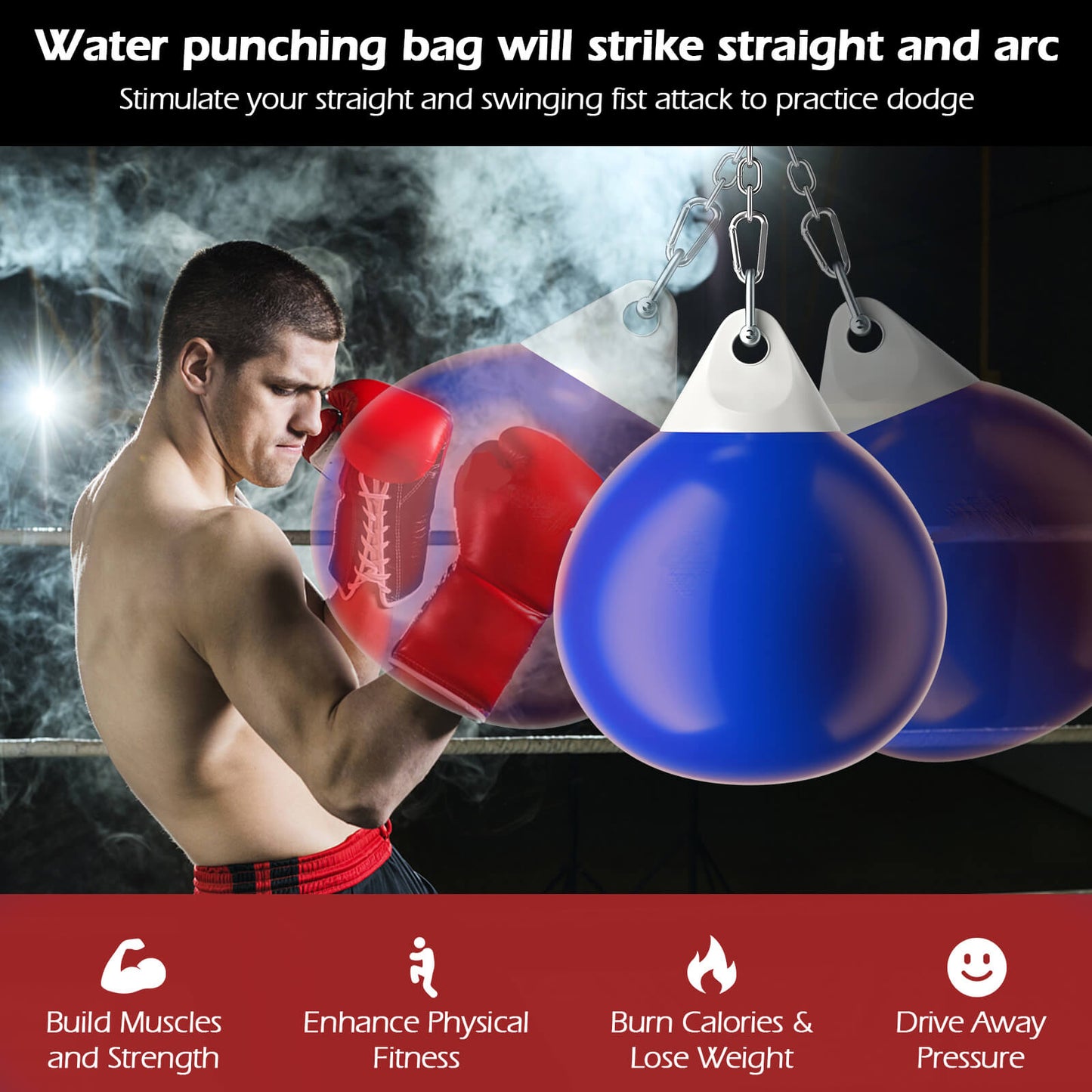Water Punching Bag with Adjustable Metal Chain and Insurance Buckles-Blue