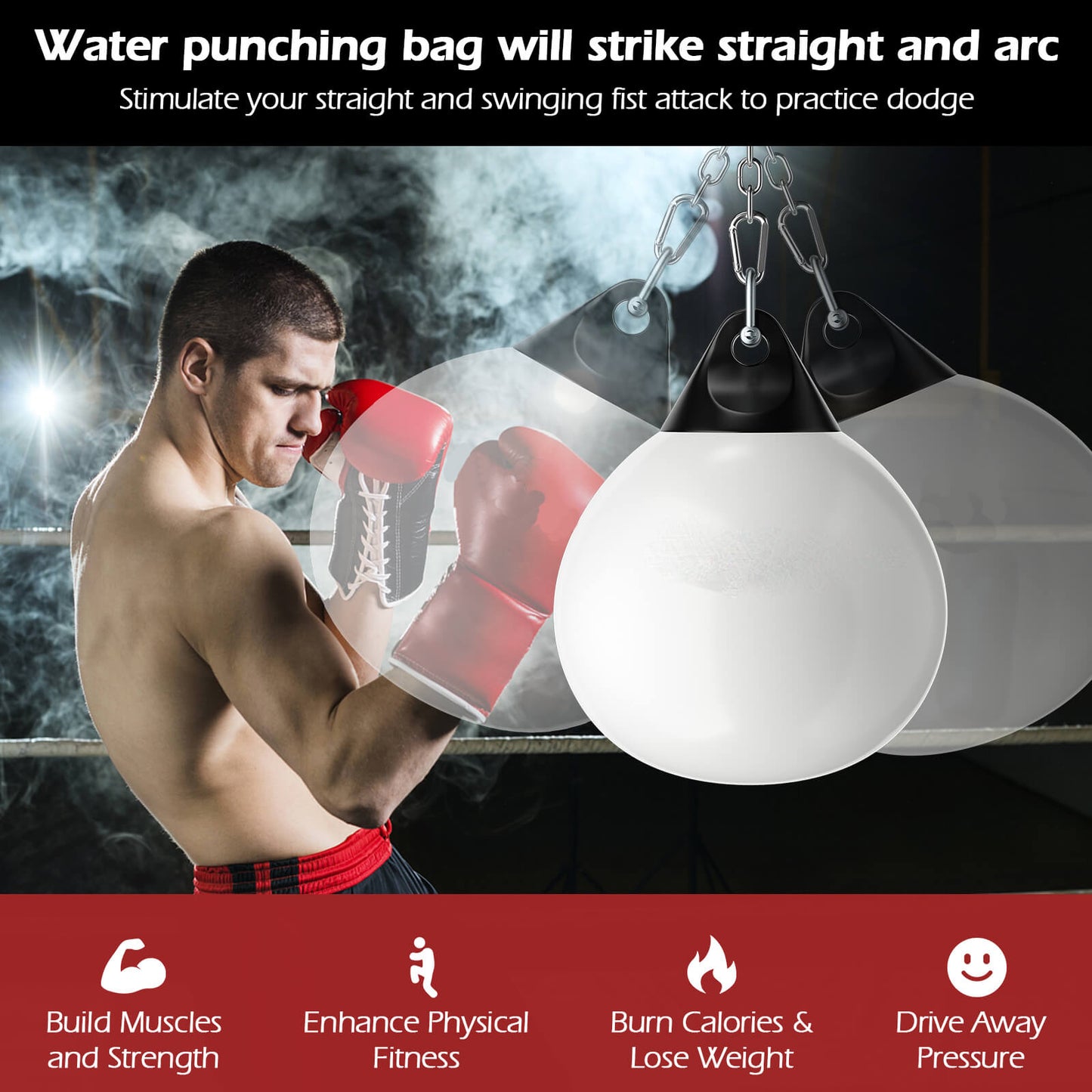 Water Punching Bag with Adjustable Metal Chain and Insurance Buckles-White