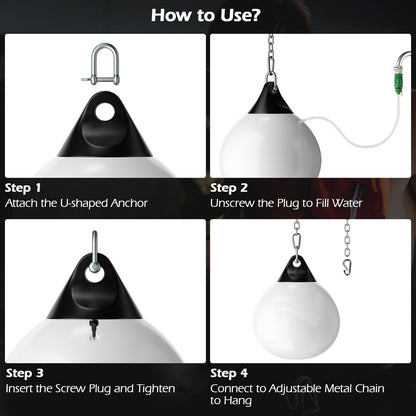 Water Punching Bag with Adjustable Metal Chain and Insurance Buckles-White