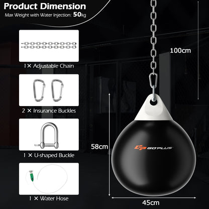 Water Punching Bag with Water Injector and Hanging Accessories-Black