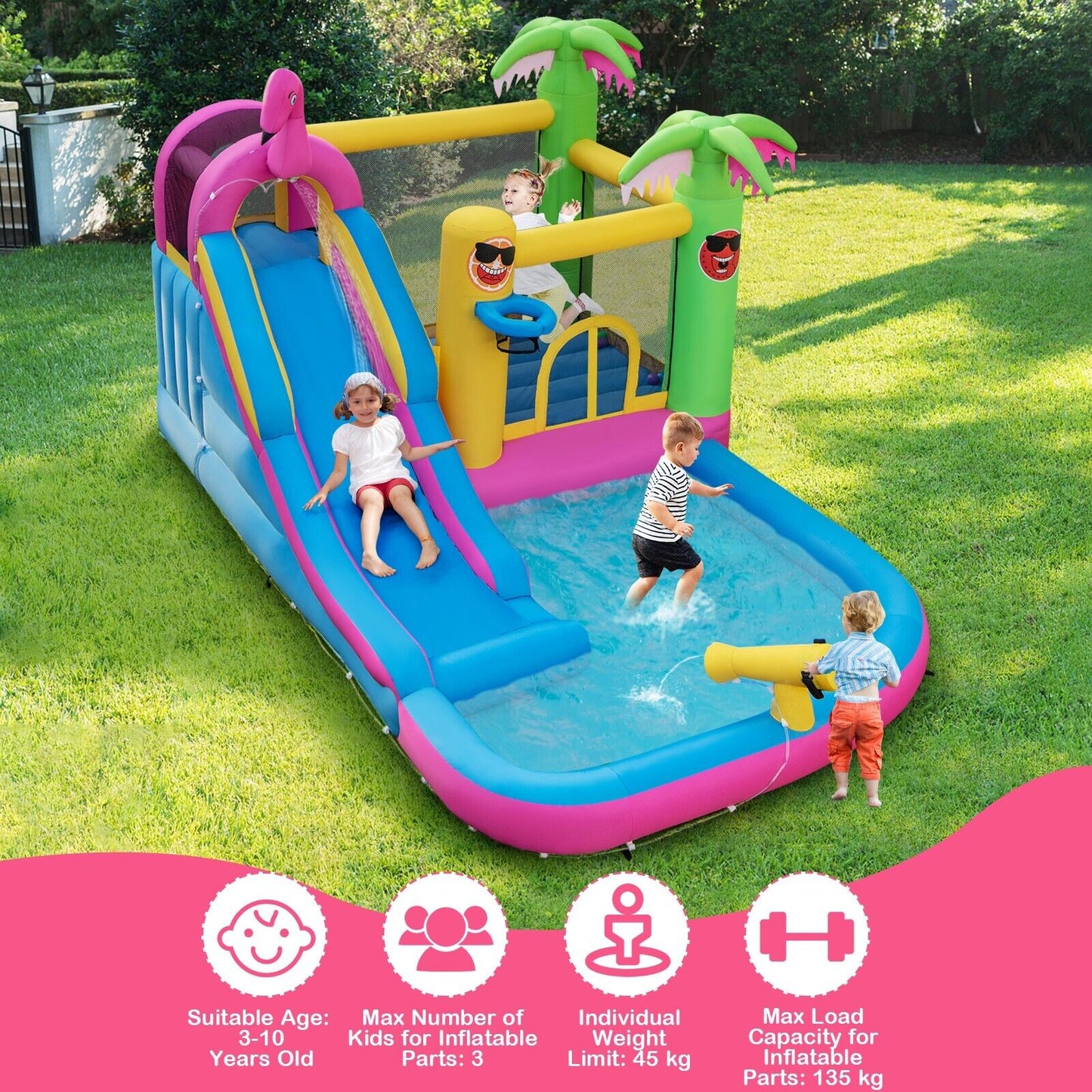 Inflatable Water Slide Bouncy House with 680W Air Blower