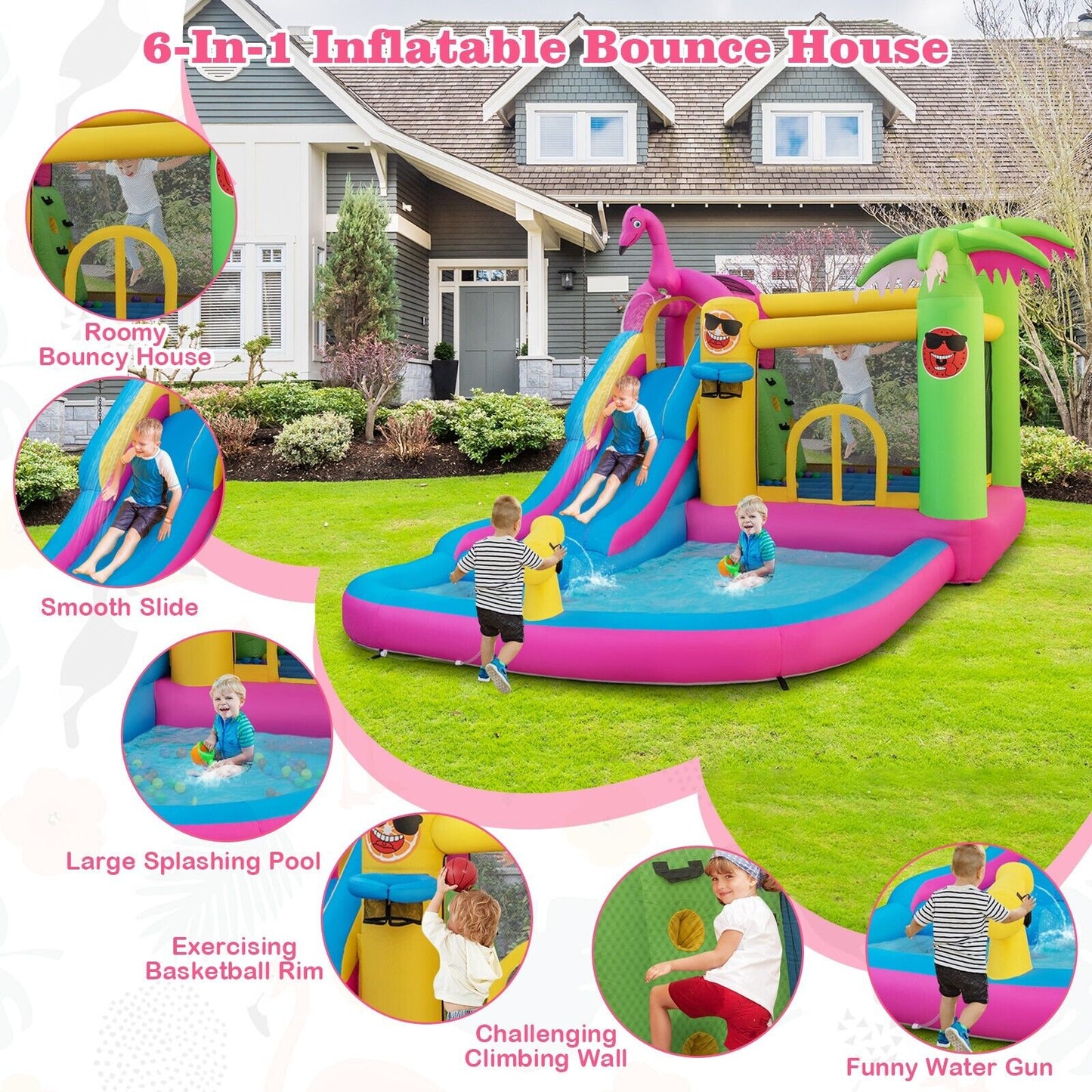 Inflatable Water Slide Bouncy House with 680W Air Blower