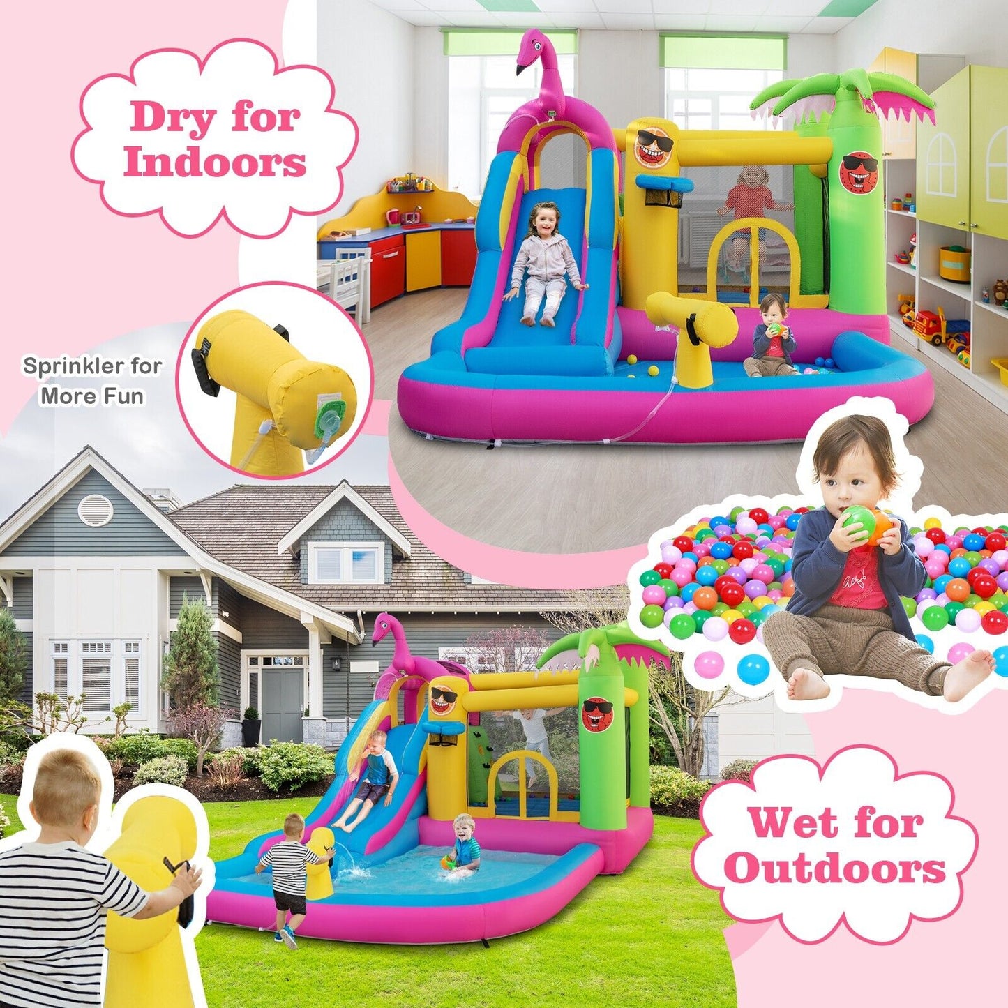 Inflatable Water Slide Bouncy House with 680W Air Blower