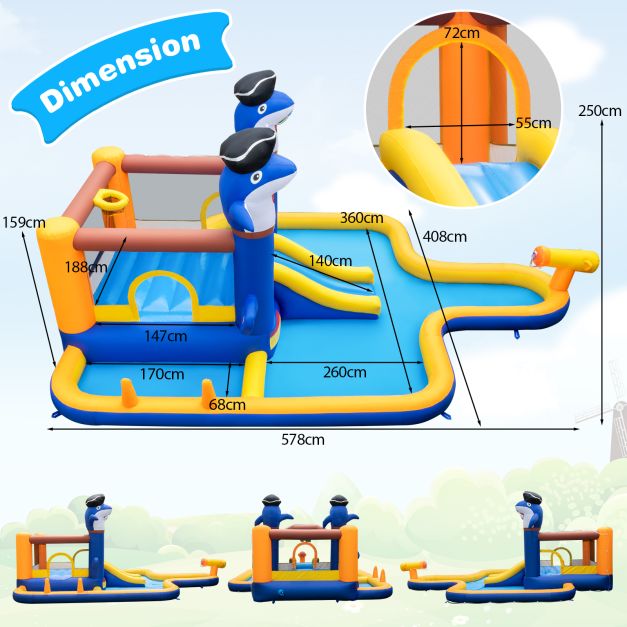 7-In-1 Water Slide Park with Splash Pool and Water Cannon without Blower