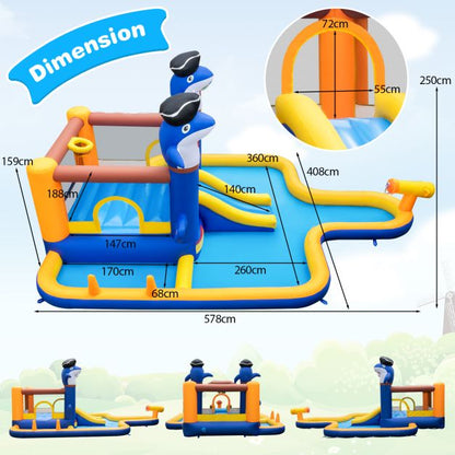 7-In-1 Water Slide Park with Splash Pool and Water Cannon without Blower