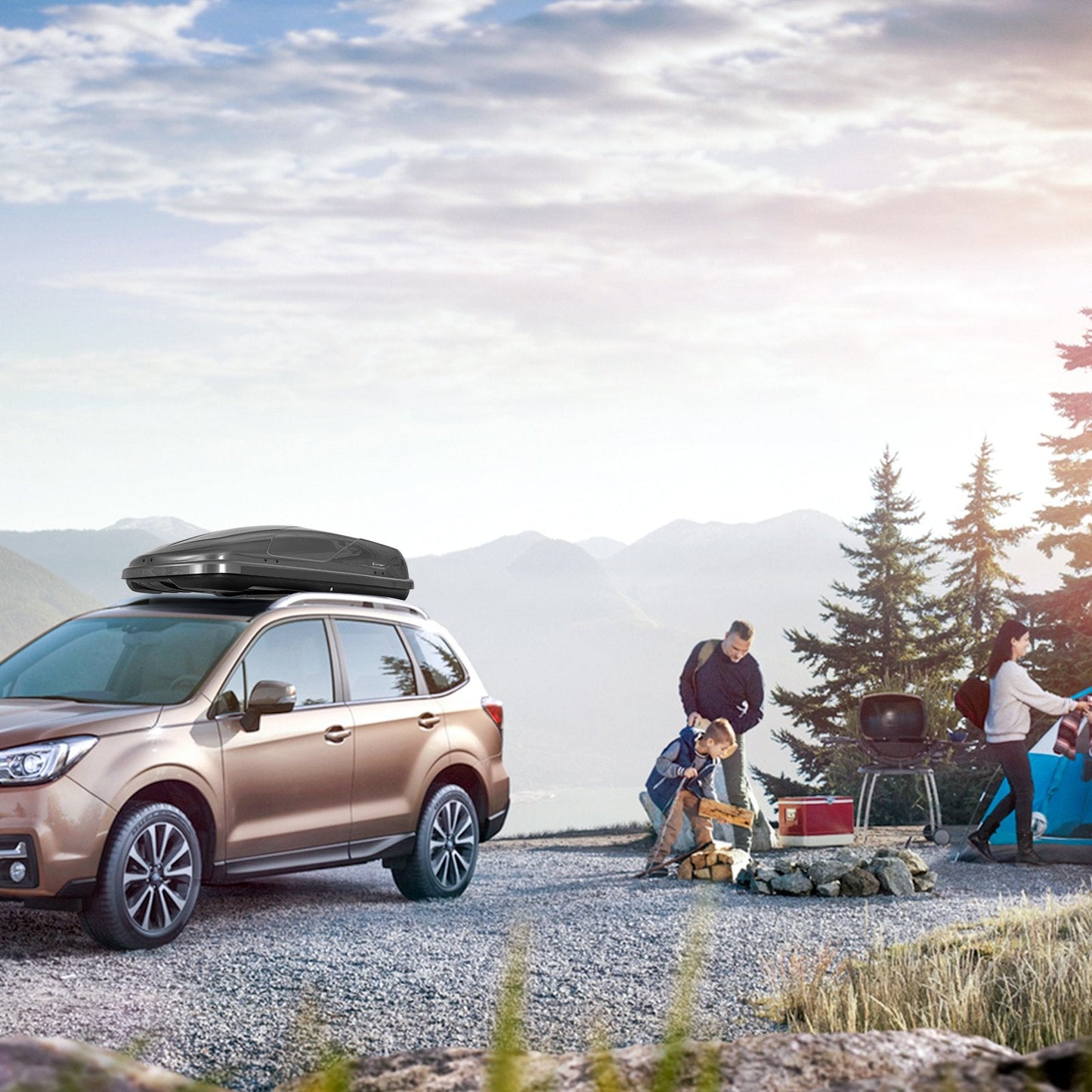 400L Car Rooftop Cargo Box with Security Keys and Dual Side Opening-Grey