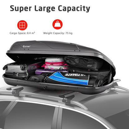 400L Car Rooftop Cargo Box with Security Keys and Dual Side Opening-Grey