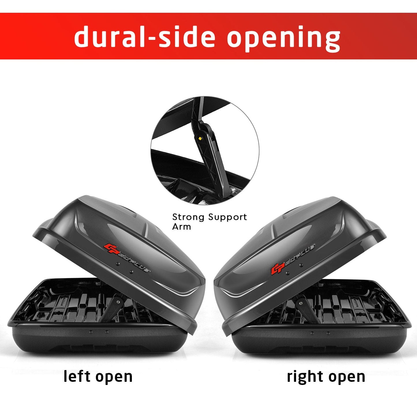 400L Car Rooftop Cargo Box with Security Keys and Dual Side Opening-Grey