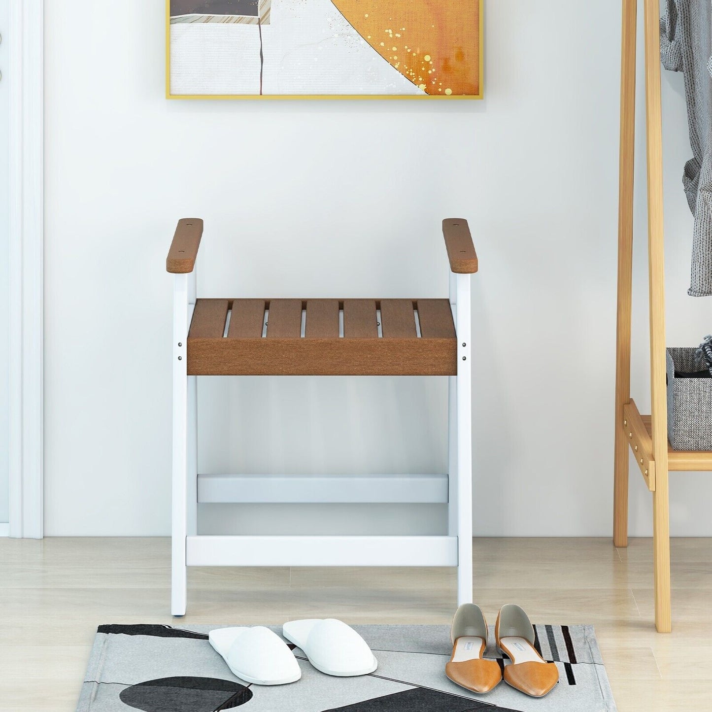 Waterproof HDPE Shower Bench with Armrests-Brown