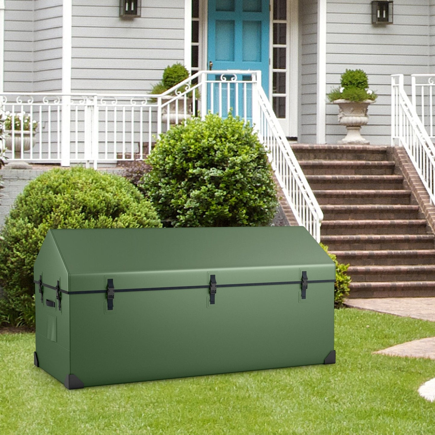 658L Outdoor Storage Box Tarpaulin Deck Box with Ventilated Window-Green