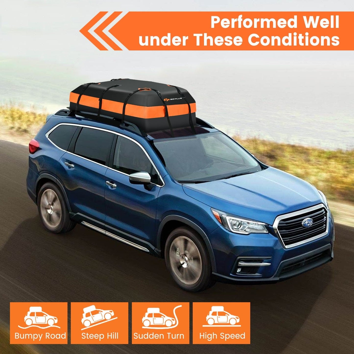 Waterproof Rooftop Luggage Bag with Non-Slip Mat and 6 Door Hooks-Orange