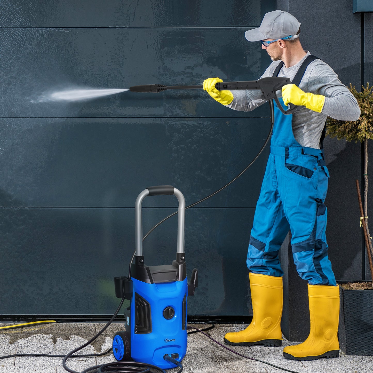Outsunny 1800W High√Ç Pressure√Ç Washer, 150 Bar Pressure, 420 L/h Flow, Portable Power Washer Jet Wash Cleaner with Adjustable Nozzle, 6M Hose, Steel Handle for Home Patio Car Driveway, Blue