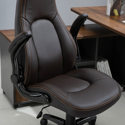 Vinsetto PU Leather Office Chair, Swivel Computer Desk Chair with Adjustable Height, Flip Up Armrests and Tilt Function, Dark Brown