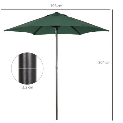 Outsunny 2m Garden Parasol Umbrella, Outdoor Sun Shade with 6 Sturdy Ribs for Balcony, Bench, Garden, Green