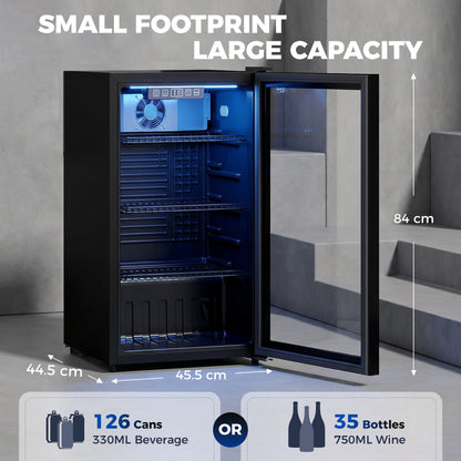 HOMCOM 90L Drinks Fridge, 139 Can Under Counter Freestanding Beer Fridge with LED Light