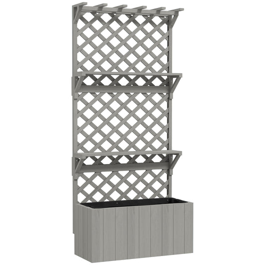 Outsunny 52L Wooden Planter, with Trellis and Shelves - Grey