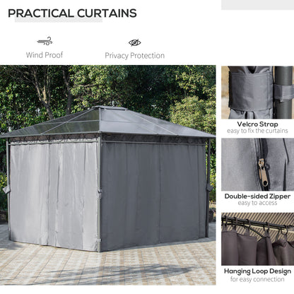 Outsunny 3 x 3,6 m Hardtop Gazebo Canopy z dachem z poliwęglanu, stały pawilon ogrodowy z zasłonami na patio, pokład, szary