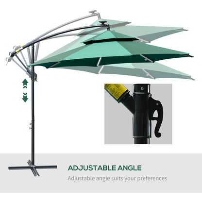 Outsunny 3m LED Light Overhanging Parasol - Zielony