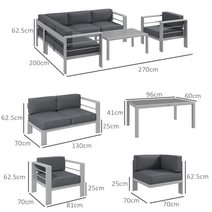 Outsunny Five-Piece Aluminium Garden Sofa Set, with Glass-Top Table - Grey