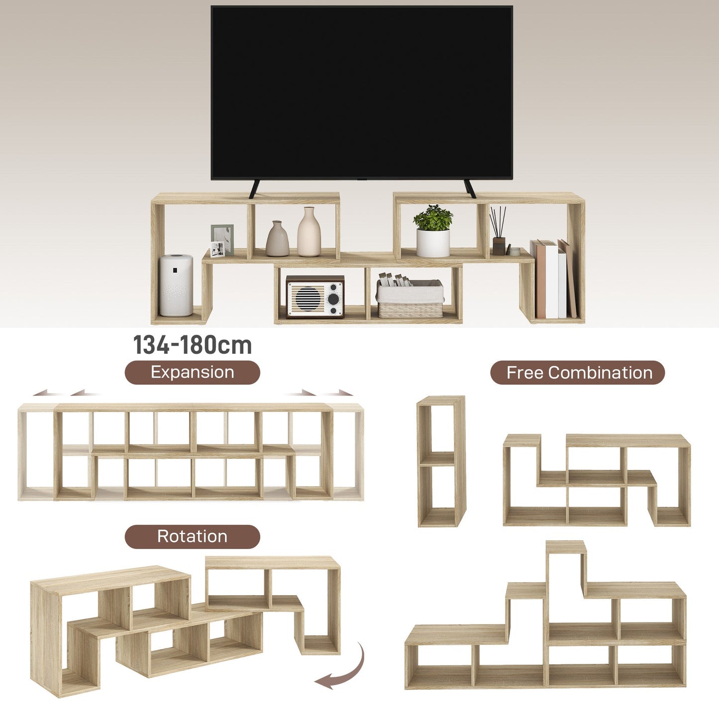 HOMCOM Three-Block Modular TV Stand - Grey Wood-Effect