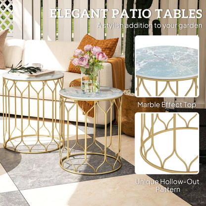 Outsunny Round Coffee Table Set of 2, Modern Nesting Tables with Ceramic Tile Top, Small End Tables, Indoor Outdoor Side Table with Metal Frame for Living Room, Bedroom, Patio, Balcony, Multicoloured