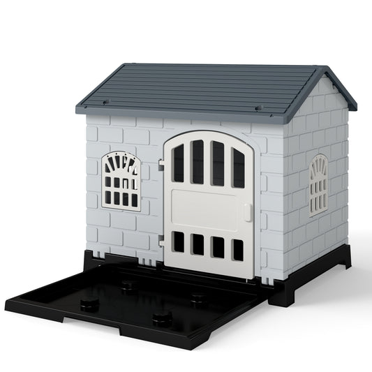 Weatherproof Pet Shelter with Removable Toilet Tray-Dark Grey