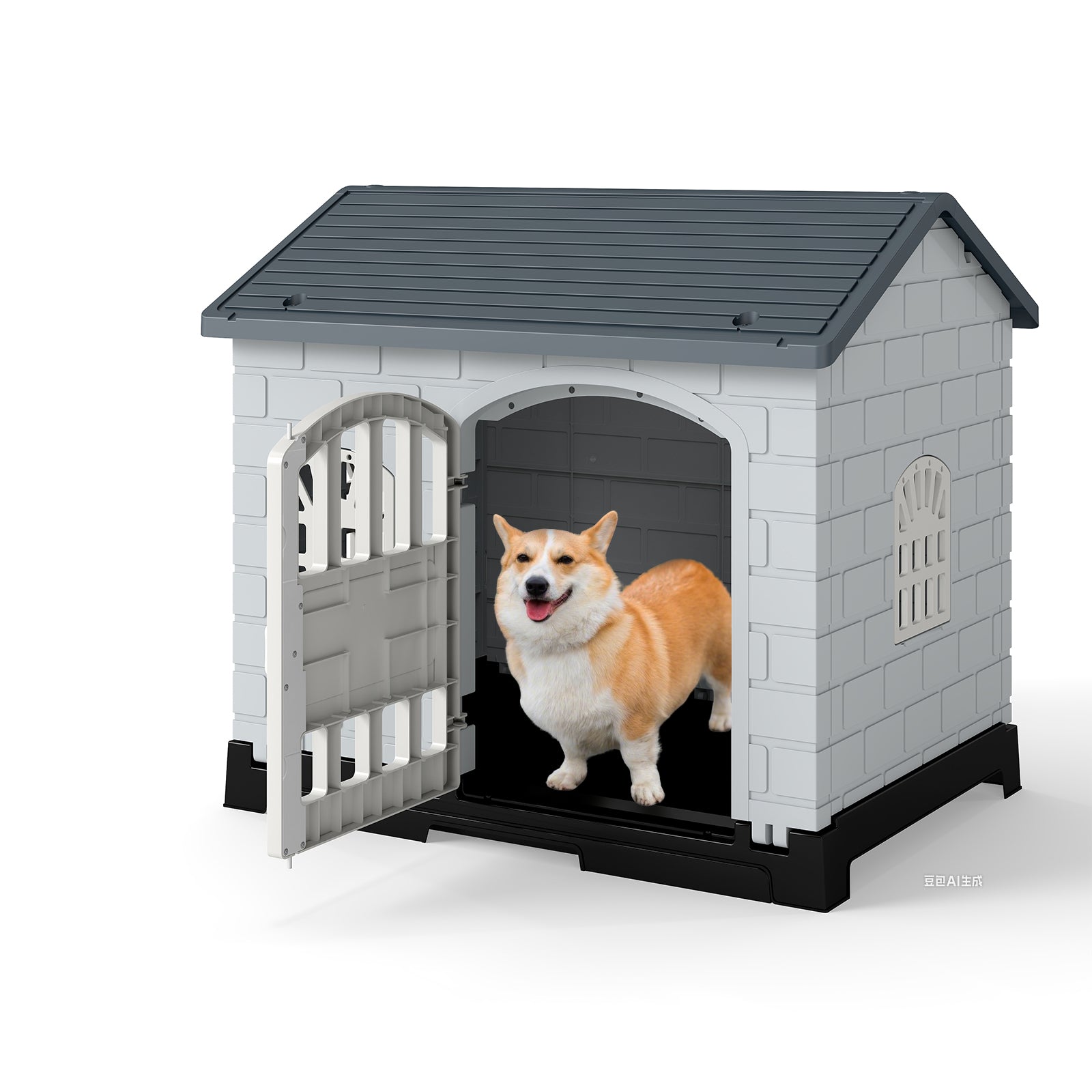 Weatherproof Pet Shelter with Removable Toilet Tray-Dark Grey
