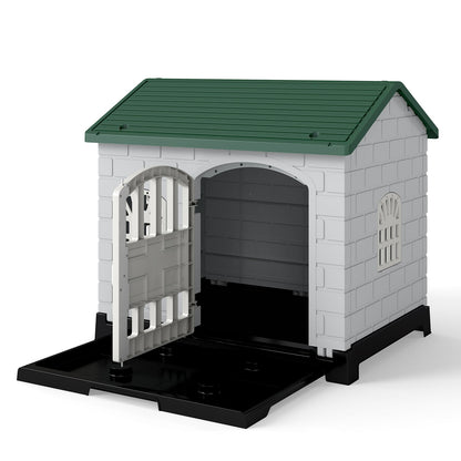 Weatherproof Pet Shelter with Removable Toilet Tray-Dark Green