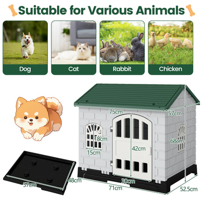 Weatherproof Pet Shelter with Removable Toilet Tray-Dark Green