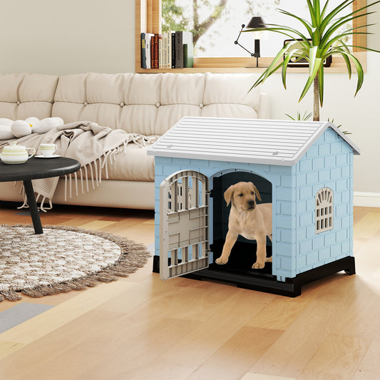 Weatherproof Pet Shelter with Removable Toilet Tray-Light Blue