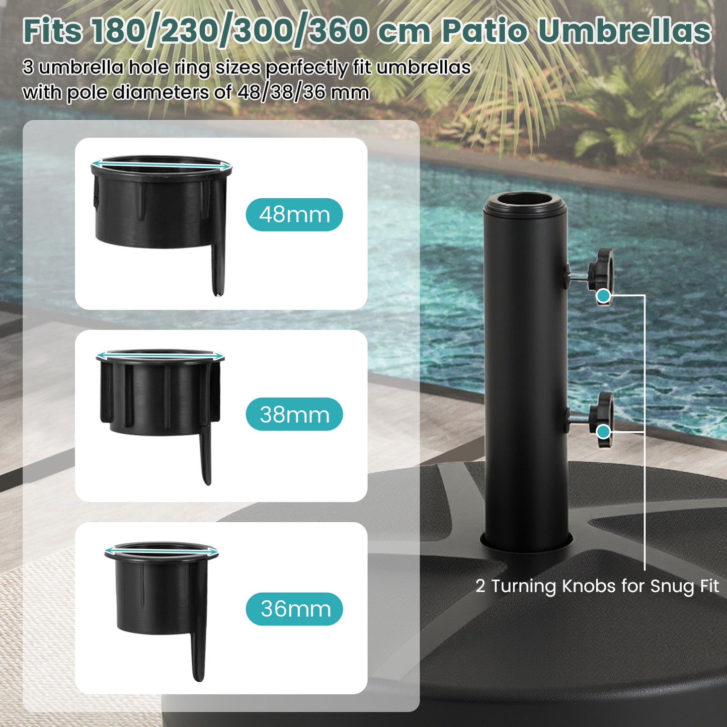Weighted Patio Umbrella Base with 2 Adjustable Knobs for Garden-Black