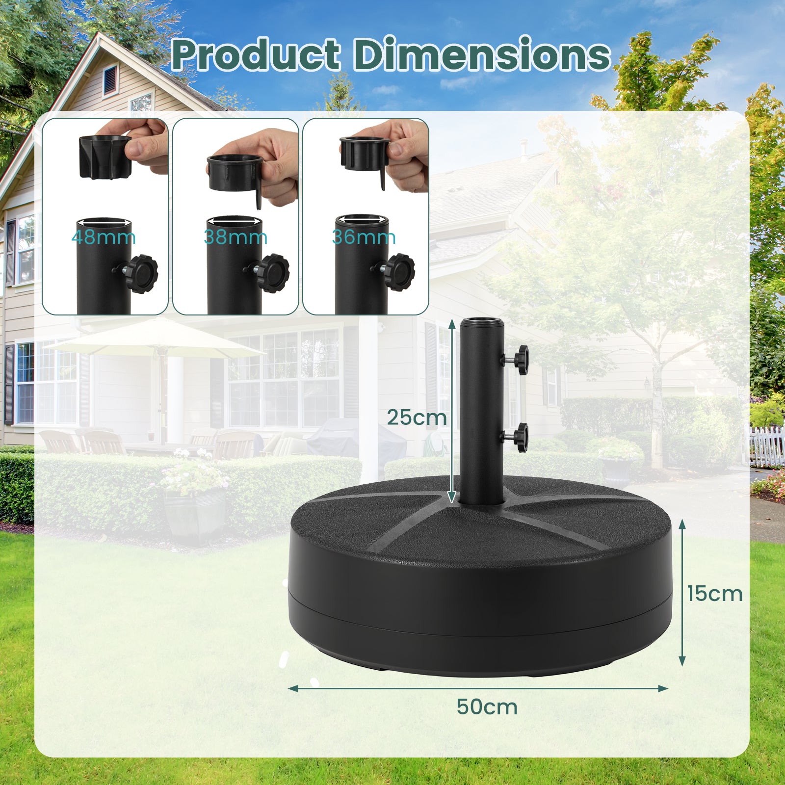 Weighted Patio Umbrella Base with 2 Adjustable Knobs for Garden-Black
