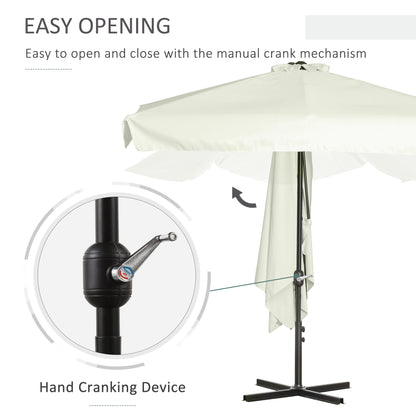 Outsunny 2.3m Half Parasol Semi Round Umbrella Patio Metal Frame Crank Handle for Balcony-- NO BASE INCLUDED, Off-White