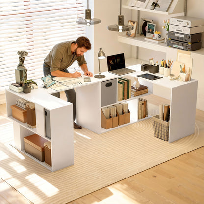 HOMCOM Corner Desk, Computer Desk with Fabric Drawer and Open Compartments, 110 x 100 x 75 cm, White