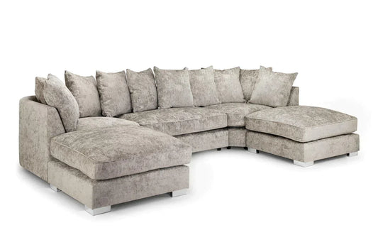 Alaska Truffle L or U Shaped Corner Sofa  Large Footstools  Chenille Fabric  Scatter back Grey