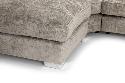 Alaska Truffle L or U Shaped Corner Sofa  Large Footstools  Chenille Fabric  Scatter back Grey