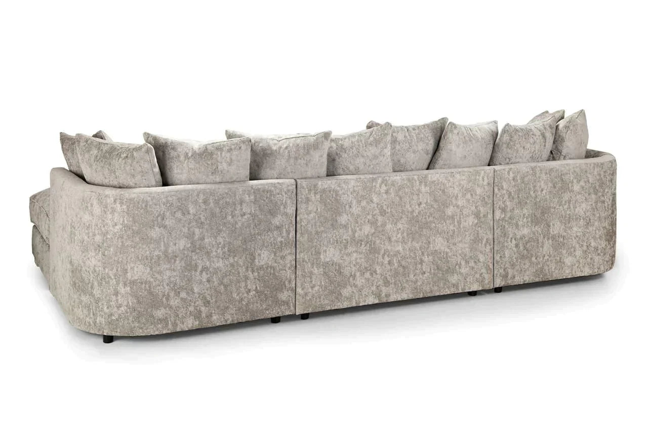 Alaska Truffle L or U Shaped Corner Sofa  Large Footstools  Chenille Fabric  Scatter back Grey