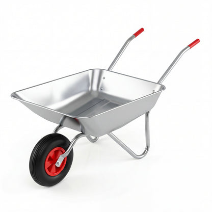Wheelbarrow Cart 1-Wheel Garden Utility Cart with 2 Handlebars and Large Rubber Tire-Silver