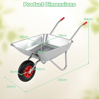 Wheelbarrow Cart 1-Wheel Garden Utility Cart with 2 Handlebars and Large Rubber Tire-Silver