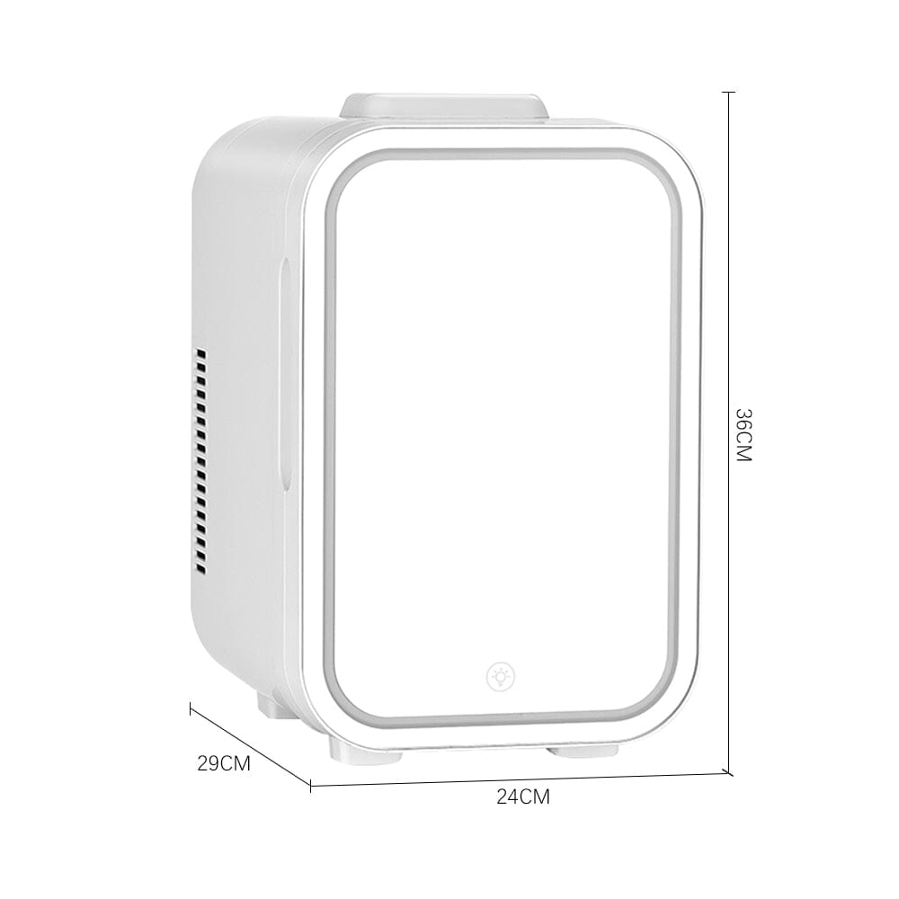 ثلاجة صغيرة لتخزين المكياج بسعة 12 لترًا باللون الأبيض مع باب مرآة LED
