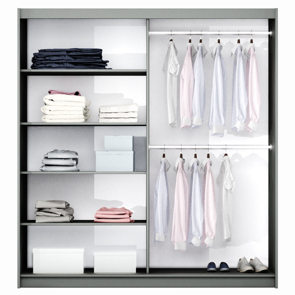 White Mirrored Sliding Door Wardrobe 200cm – FINLEY